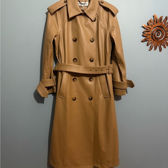 VERONICA BEARD Tan Conneley Faux Leather Trench Coat - Picture 2 of 12